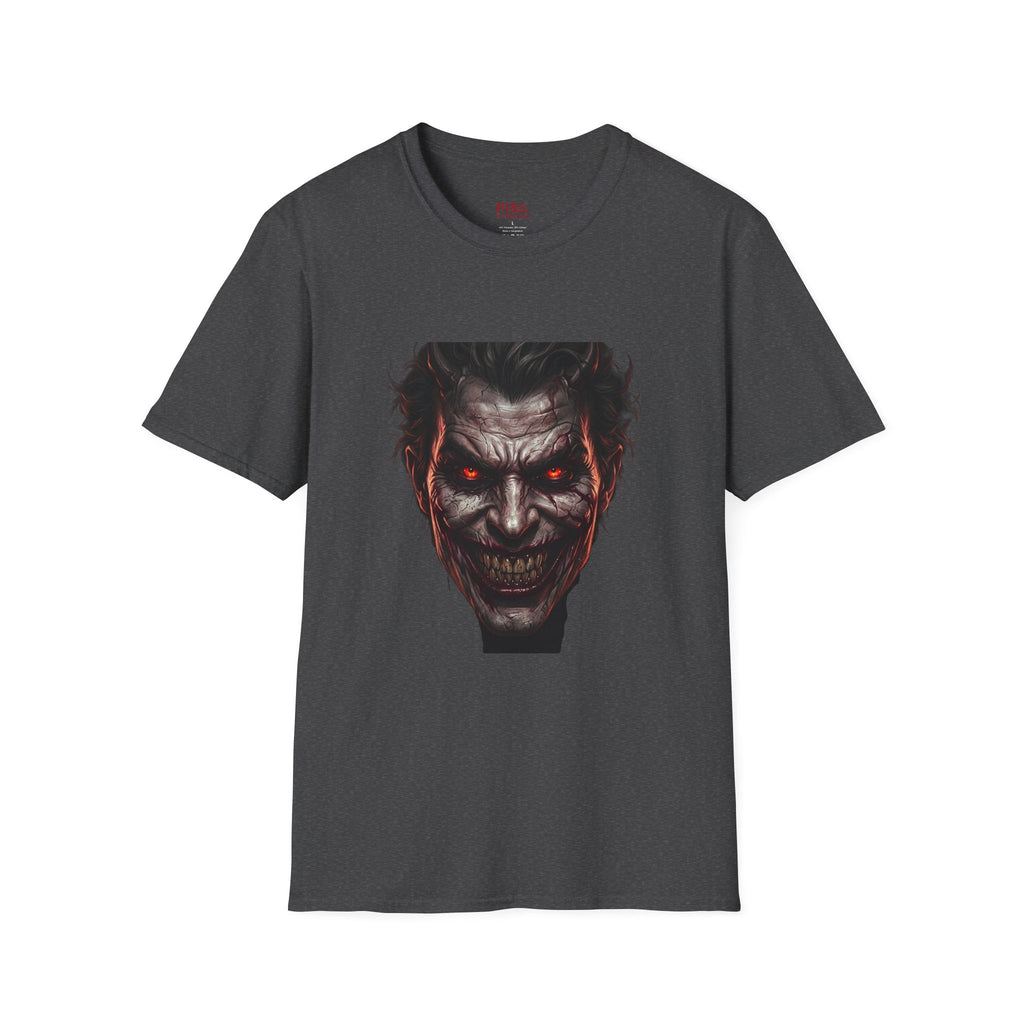 Horror Joker Face T-Shirt — Red-Eyed Villain Graphic Tee