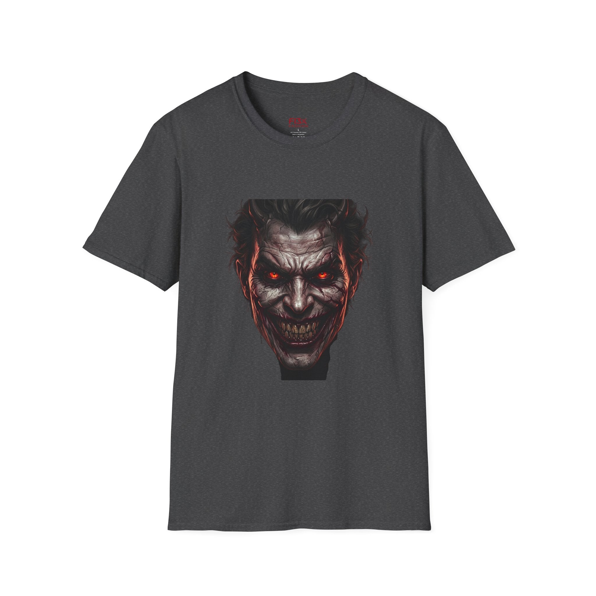 Horror Joker Face T-Shirt — Red-Eyed Villain Graphic Tee