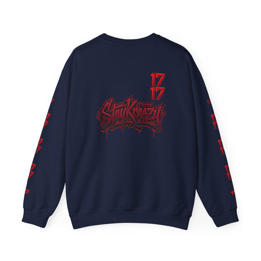 Streetwear Crewneck Sweatshirt — Graffiti 'Stay Krazy' Design with 17/17 Sleeve Accents