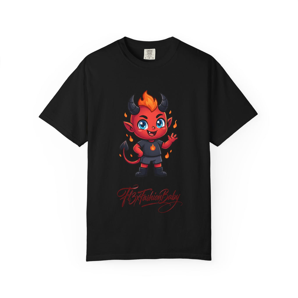 Devil Baby Graphic T-Shirt — Cute Red Demon Cartoon Tee with "FBfashionBaby" Script