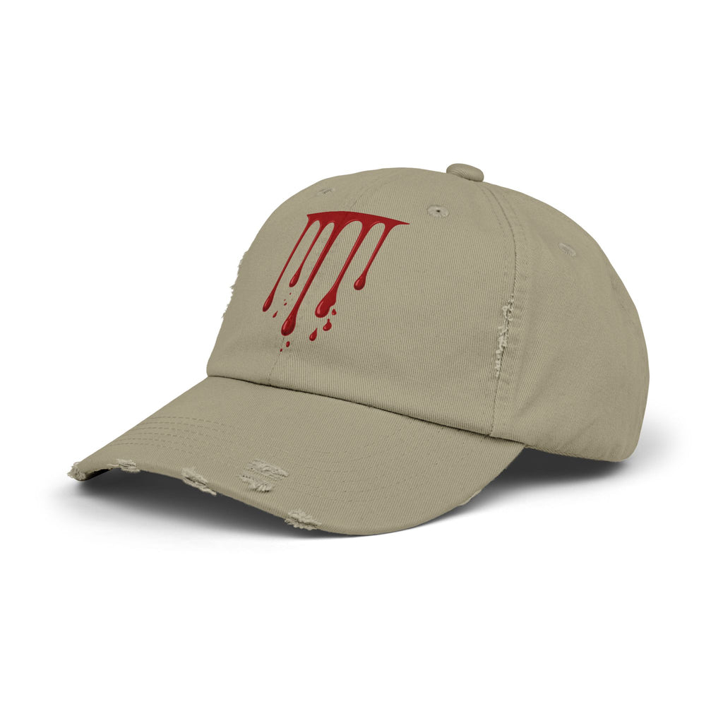 Distressed Black Cap with Red Drip Graphic – Gothic Blood Drip Hat