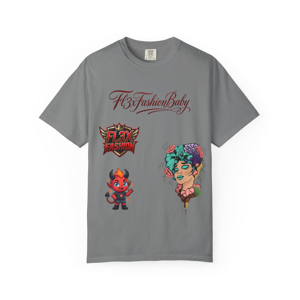 Artistic Floral Portrait T-Shirt — 'Fl3xFashionBaby' Graphic Tee