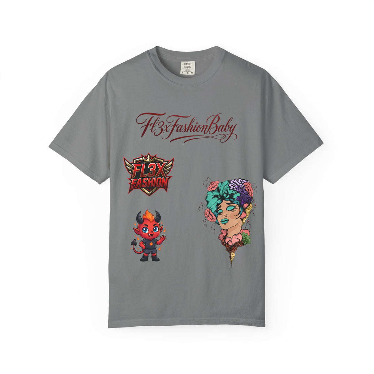 Artistic Floral Portrait T-Shirt — 'Fl3xFashionBaby' Graphic Tee