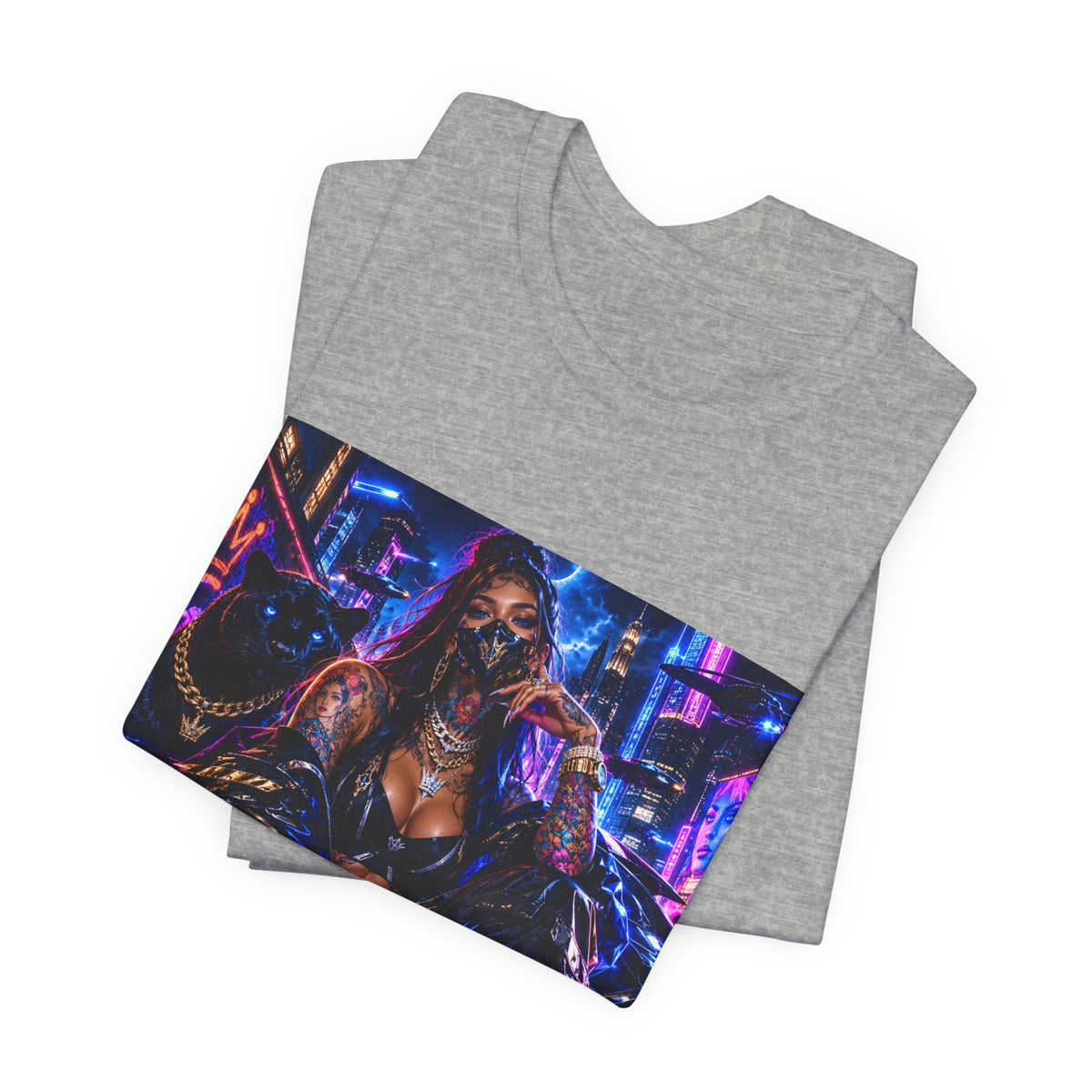 Cyberpunk Streetwear Tee — Neon Masked Woman Graphic T-Shirt