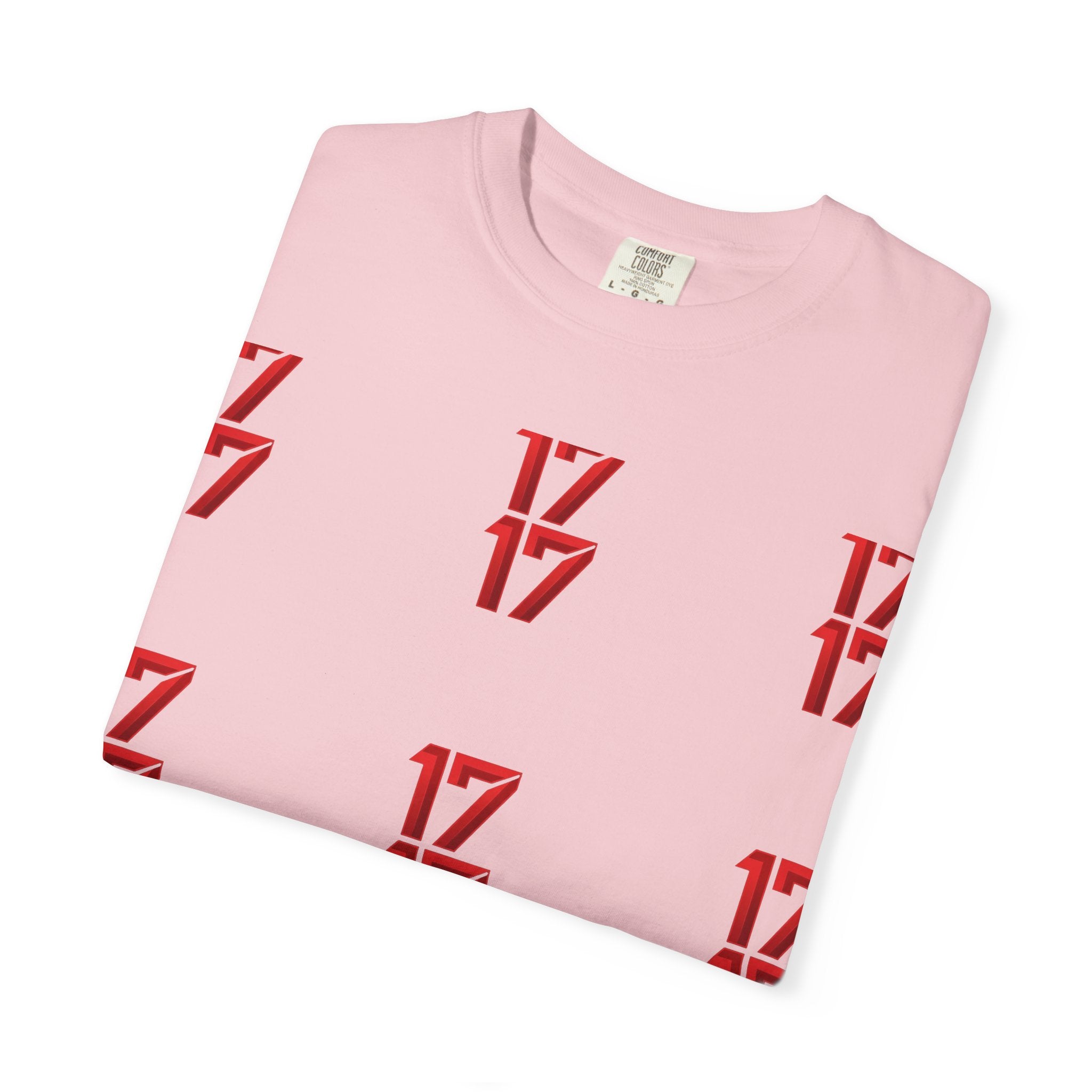 17 Pattern Graphic T-Shirt — Repeating Red Logo Tee