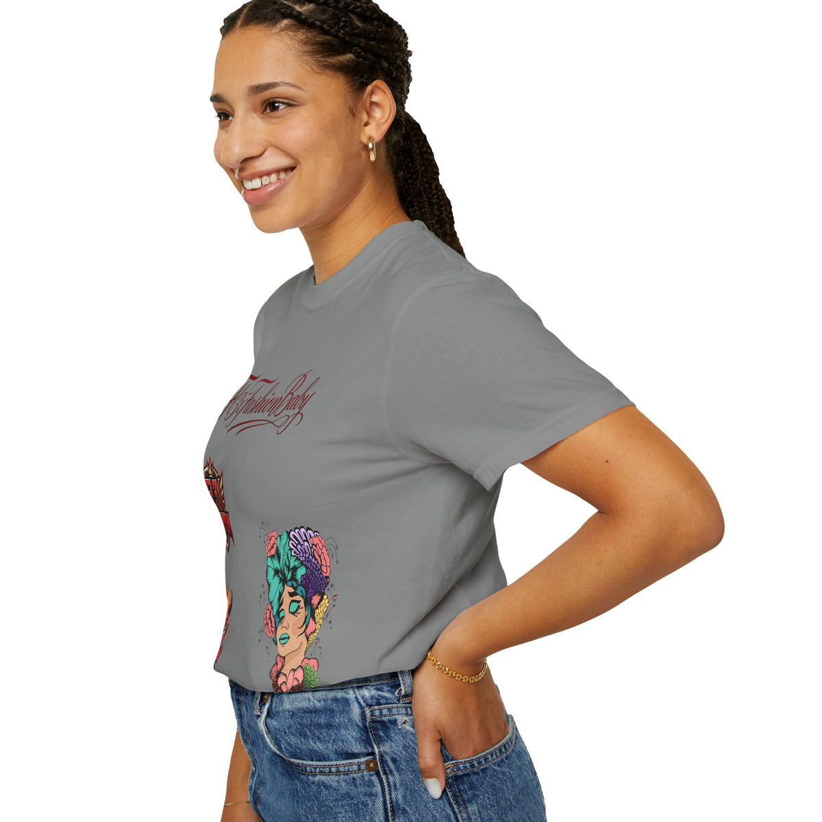 Artistic Floral Portrait T-Shirt — 'Fl3xFashionBaby' Graphic Tee