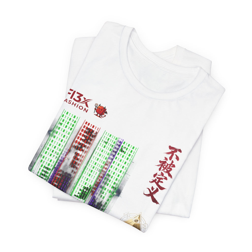 Abstract Cyber City Graphic Tee — 'Unclassified' Kanji Urban Tech T-Shirt