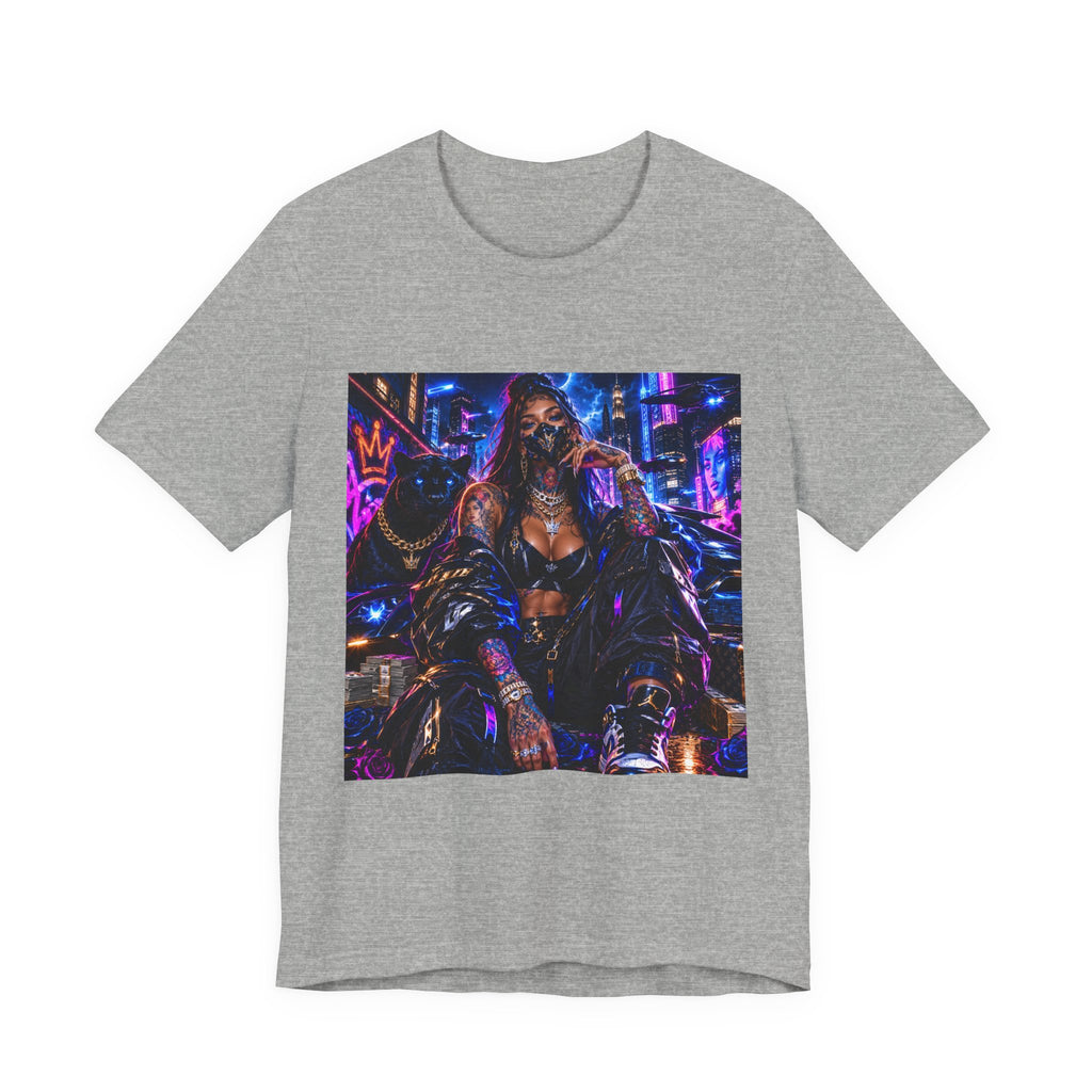 Cyberpunk Streetwear Tee — Neon Masked Woman Graphic T-Shirt