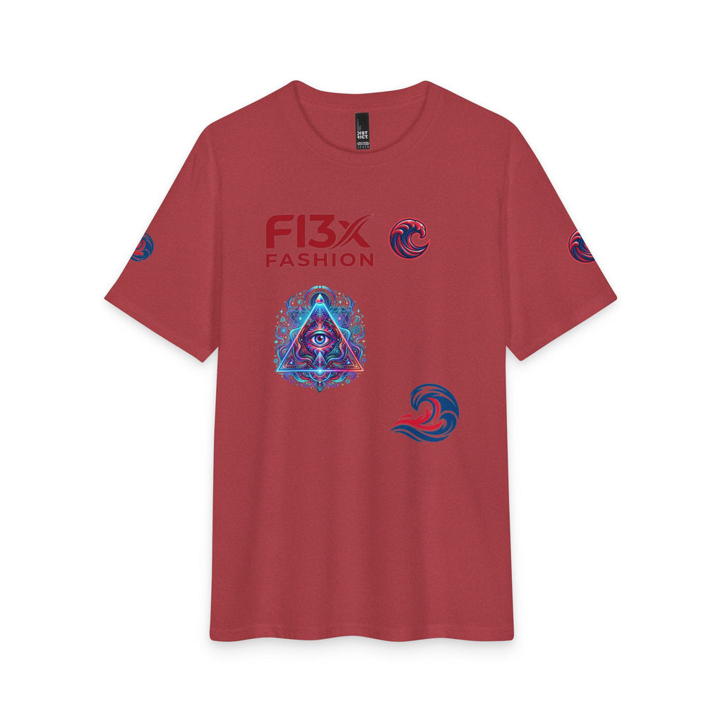 Graphic Tee — 'F13x Fashion' Red & Blue Wave Art T-Shirt