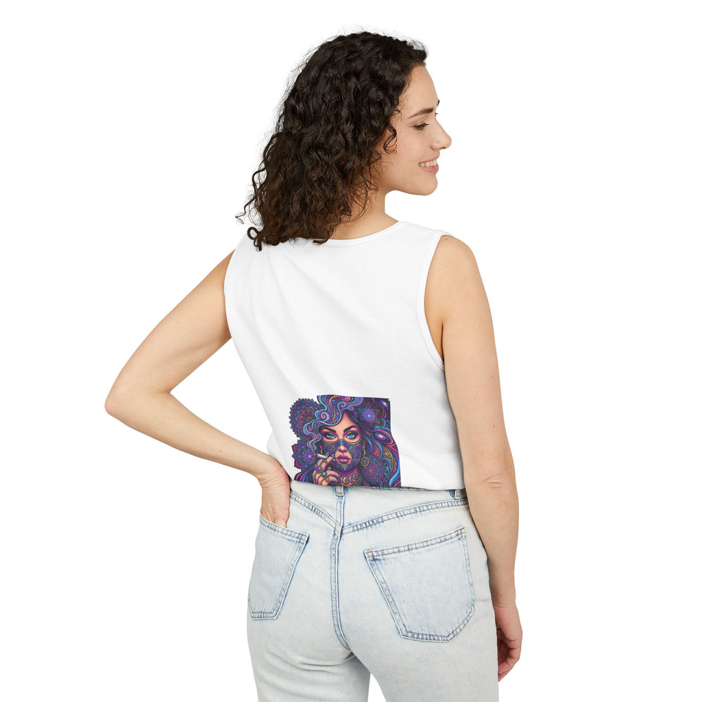 Graphic Tank Top - Colorful Cosmic Woman Illustration