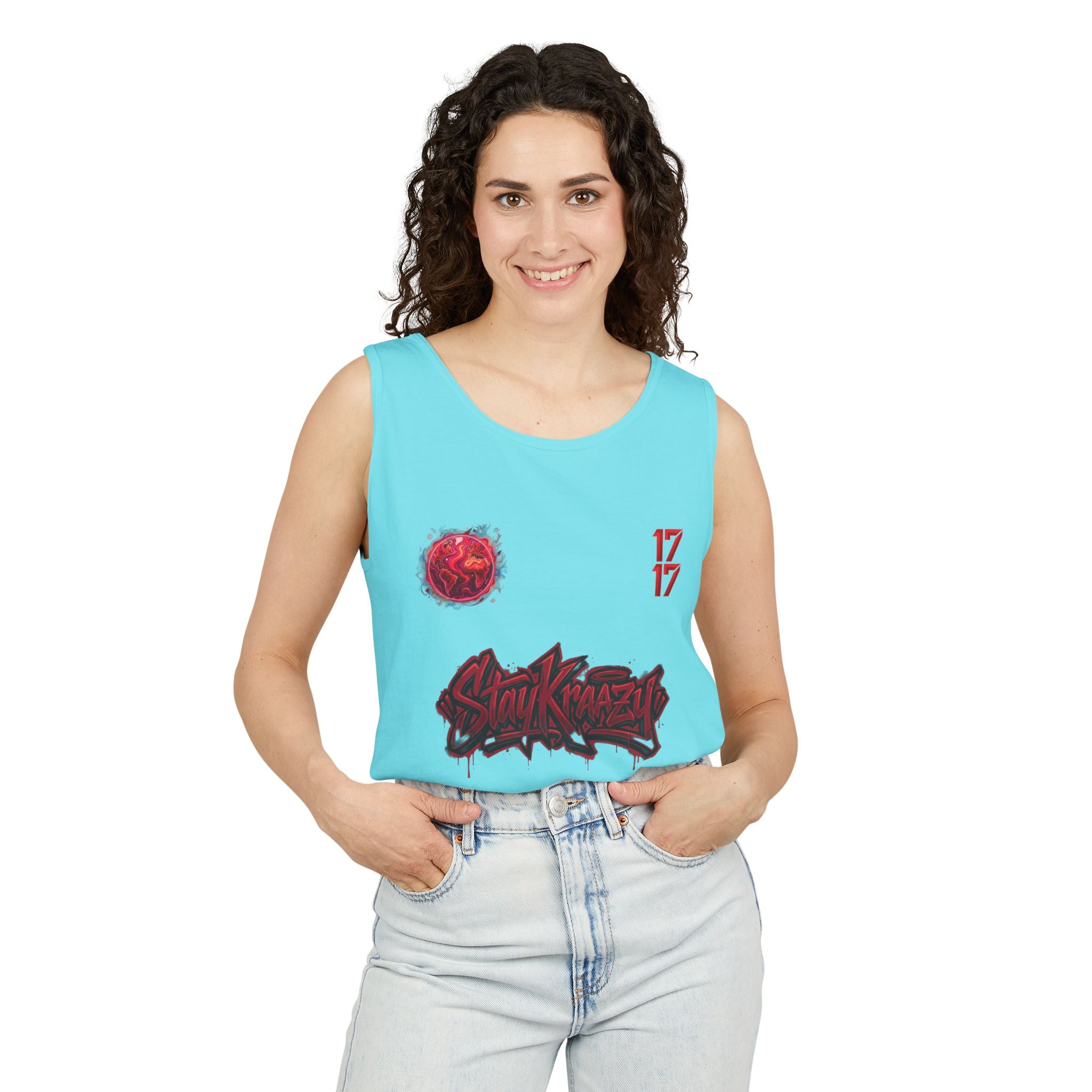 Red Planet Graphic Tank Top — '17/17' Streetwear Planet Design