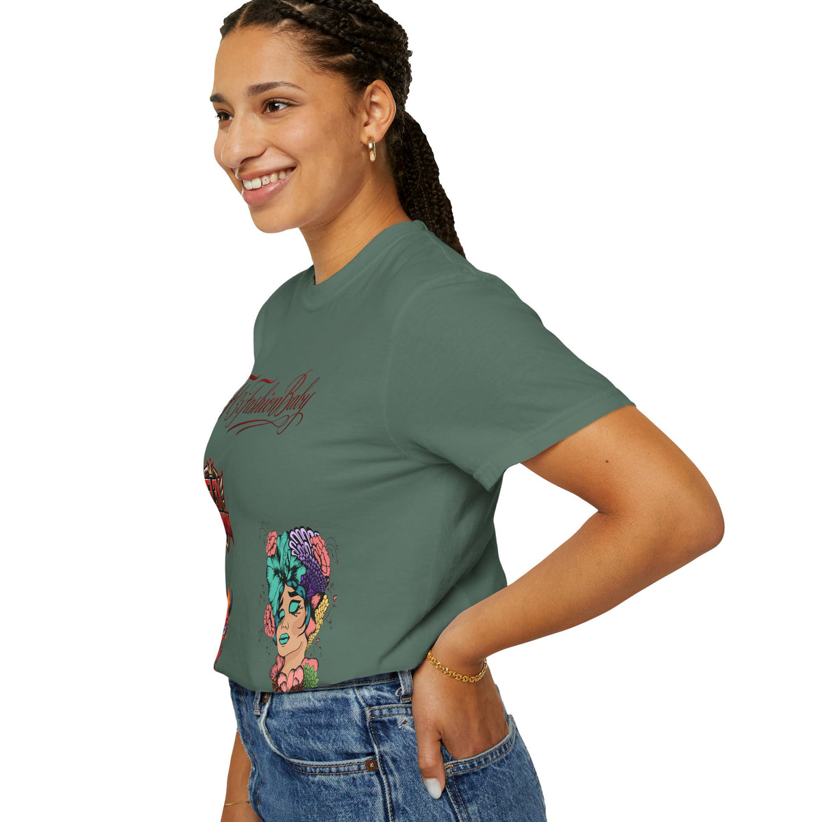 Artistic Floral Portrait T-Shirt — 'Fl3xFashionBaby' Graphic Tee