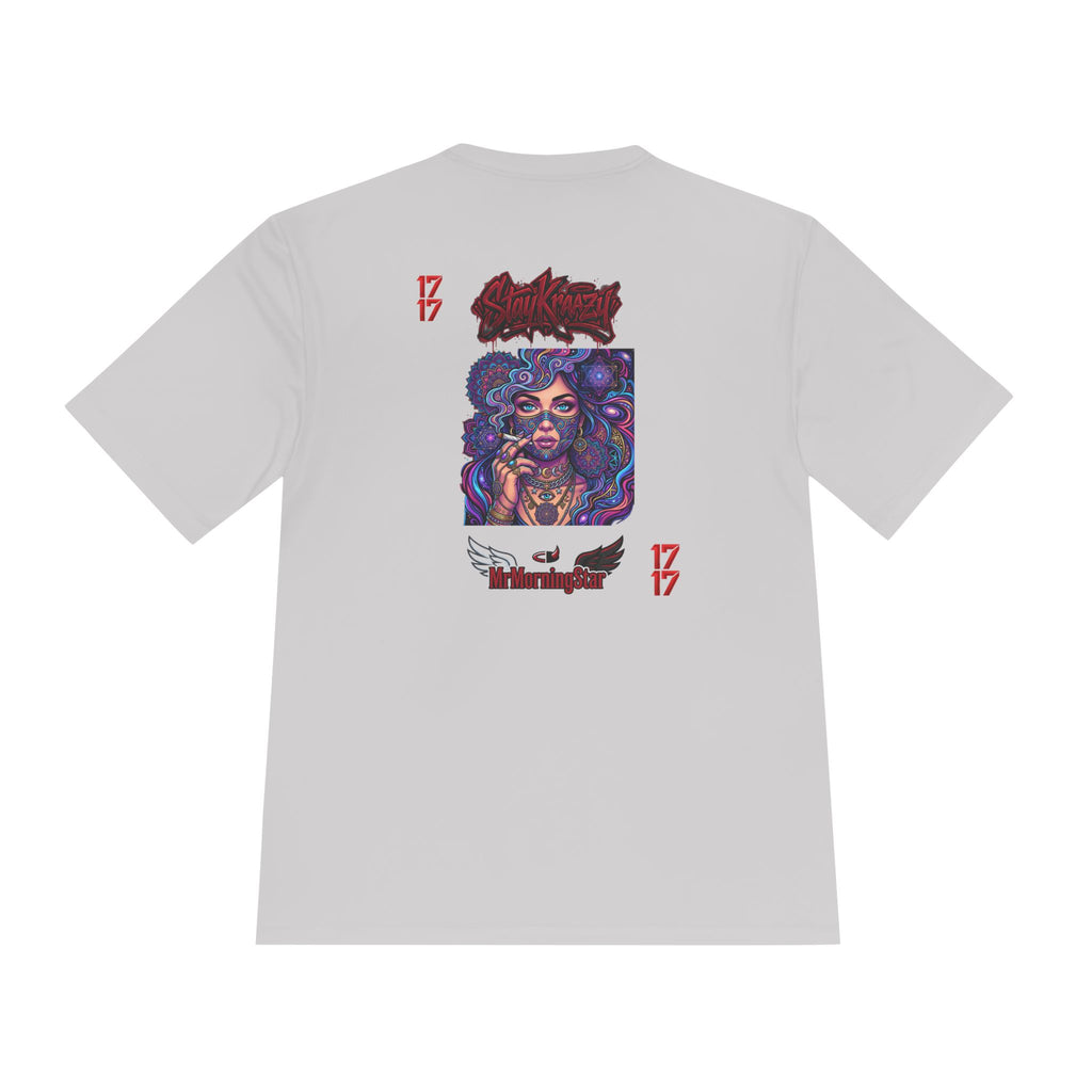 Psychedelic Woman Graphic Tee — Retro Cosmic Portrait Moisture‑Wicking Shirt