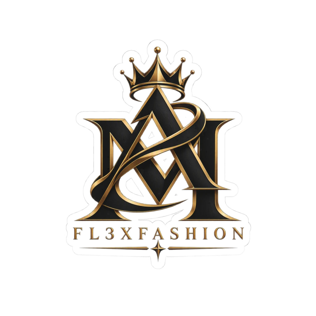 Fl3xFashion Gold Crown Logo Kiss-Cut Sticker — Luxe Monogram Laptop Decal