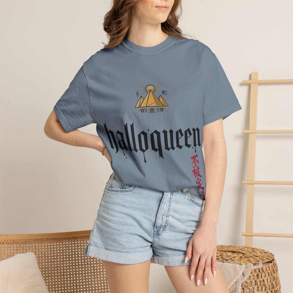 Halloqueen Graphic T-Shirt — Gothic Pyramid & All-Seeing Eye Streetwear