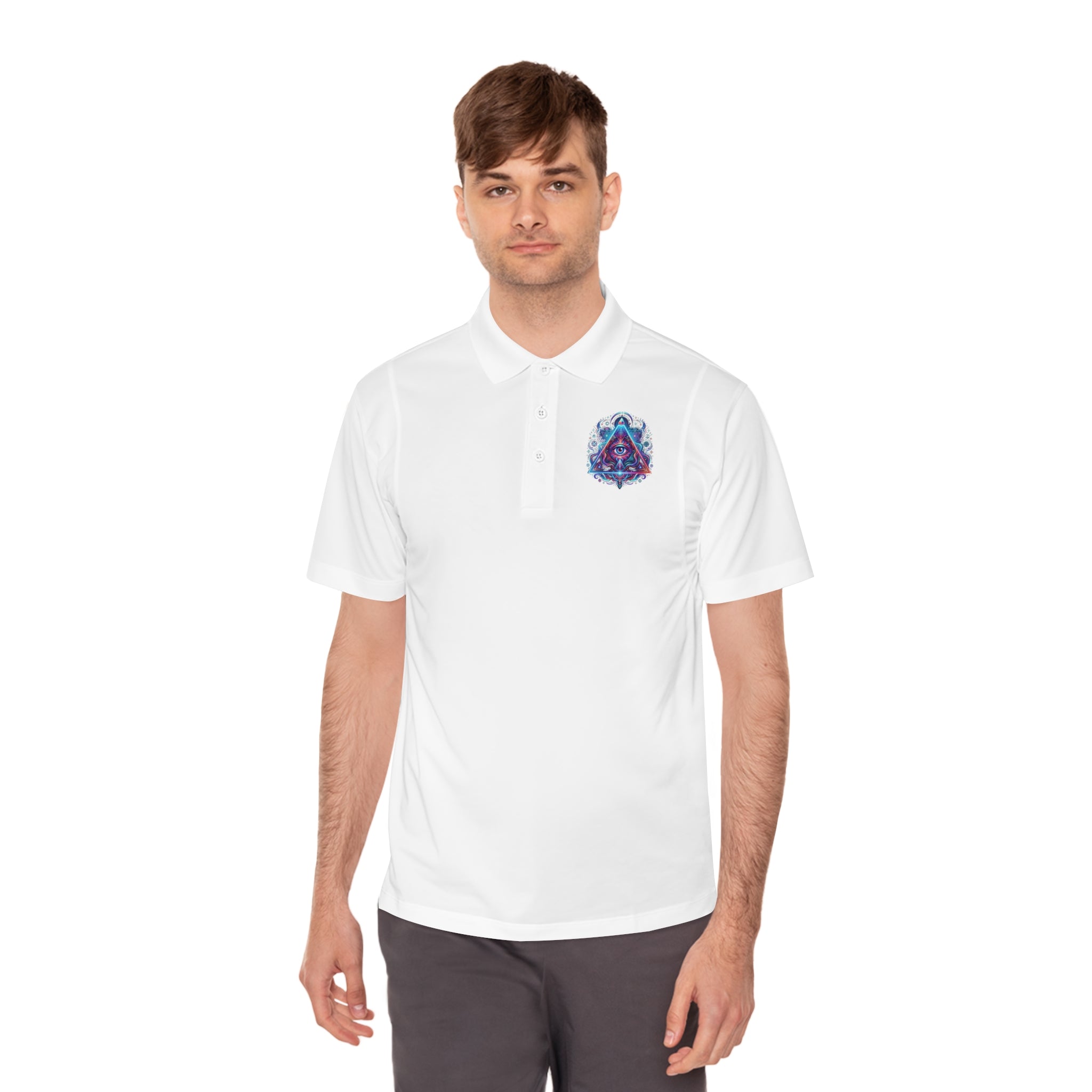 Men's Polo Shirt — Mystic All-Seeing Eye Triangle Design with 17/17 Accent