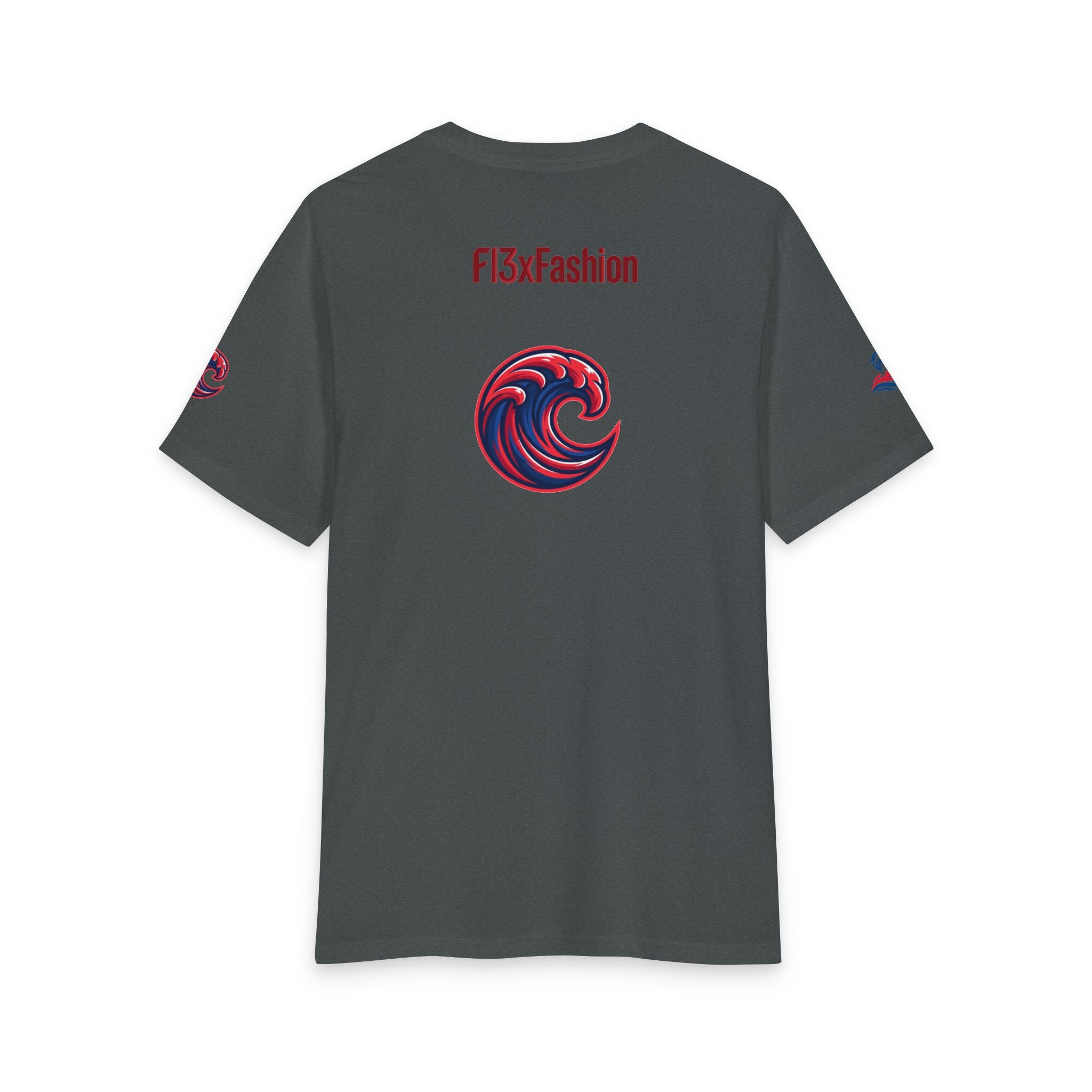 Graphic Tee — 'F13x Fashion' Red & Blue Wave Art T-Shirt