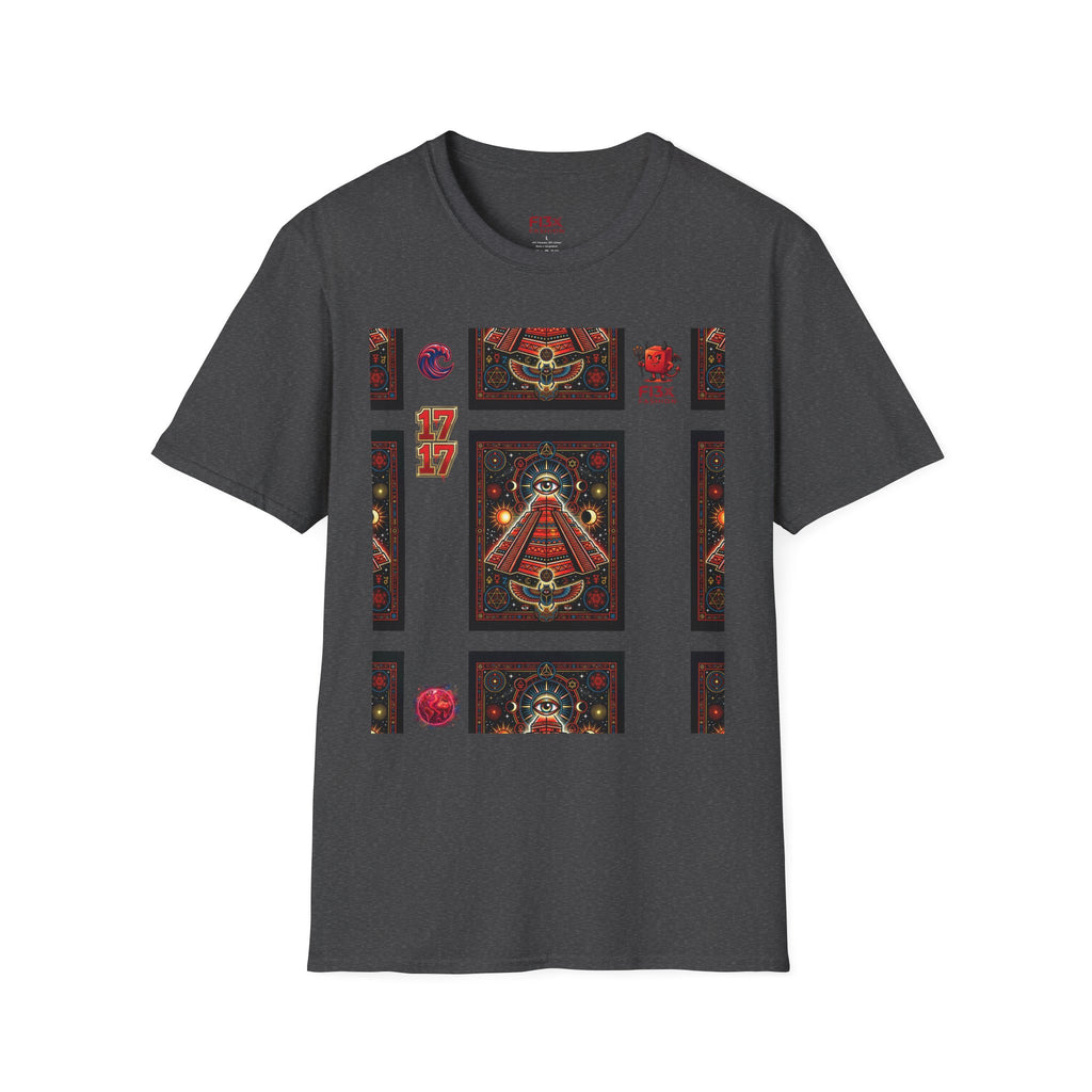 T-Shirt — Retro Cosmic Tarot Graphic with '17' Mystic Symbols