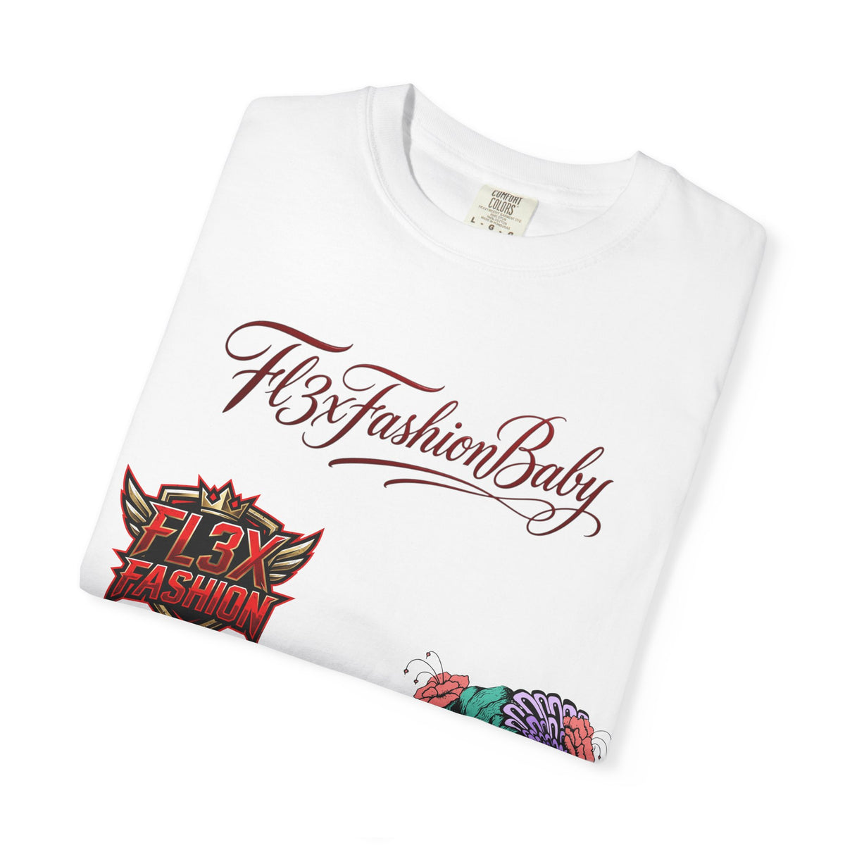 Artistic Floral Portrait T-Shirt — 'Fl3xFashionBaby' Graphic Tee