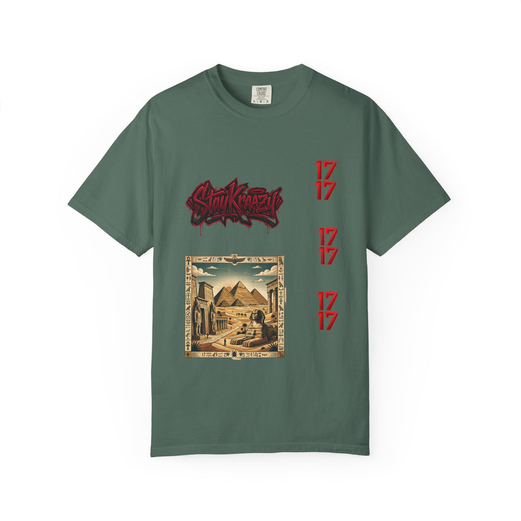 Graphic T-Shirt — Vintage Pyramid Collage with 'Wanted' Drip Design