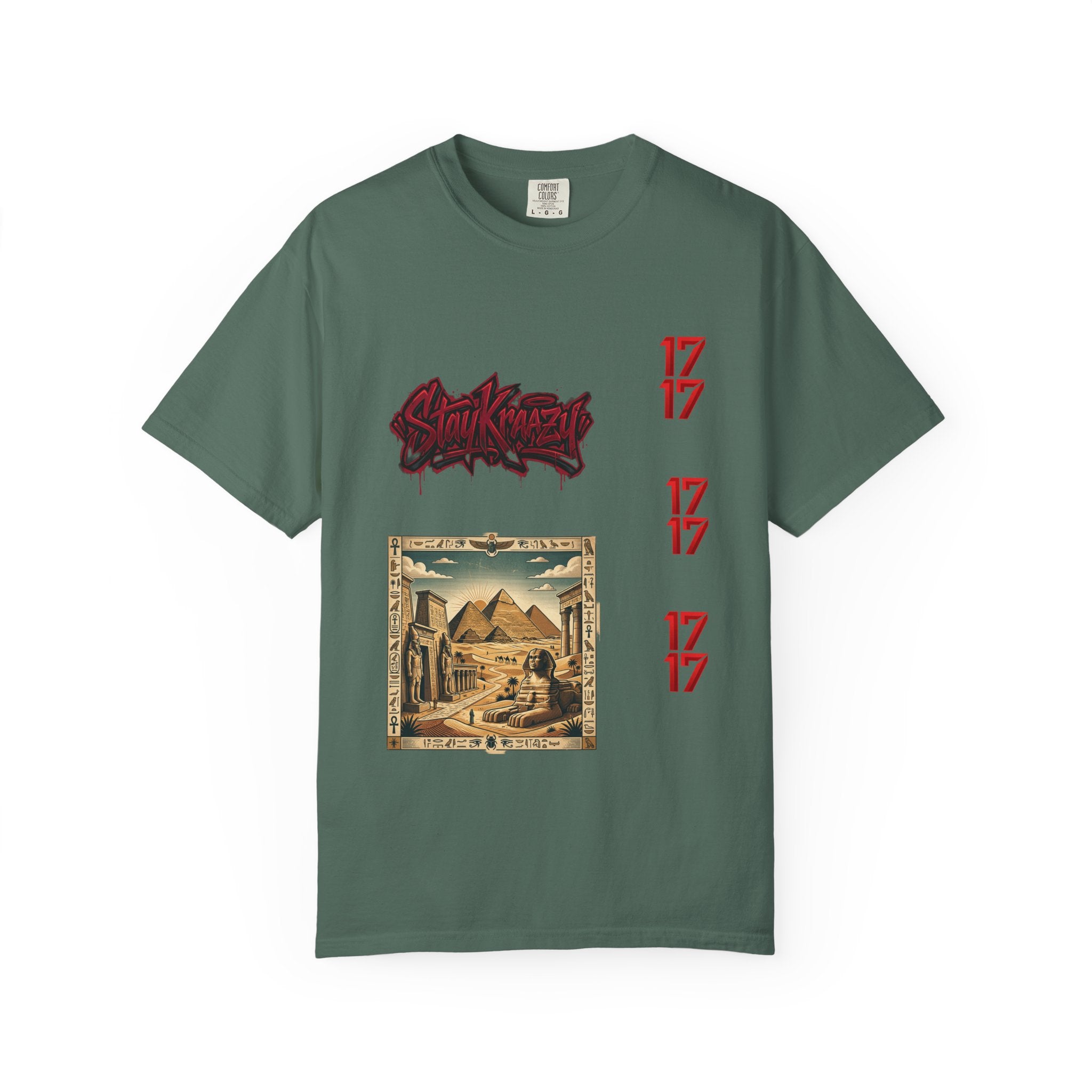 Graphic T-Shirt — Vintage Pyramid Collage with 'Wanted' Drip Design
