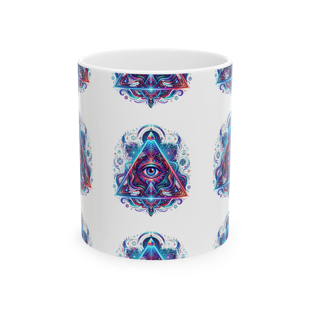 Mystic All-Seeing Eye Ceramic Mug – Psychedelic Triangle Design (11oz/15oz)