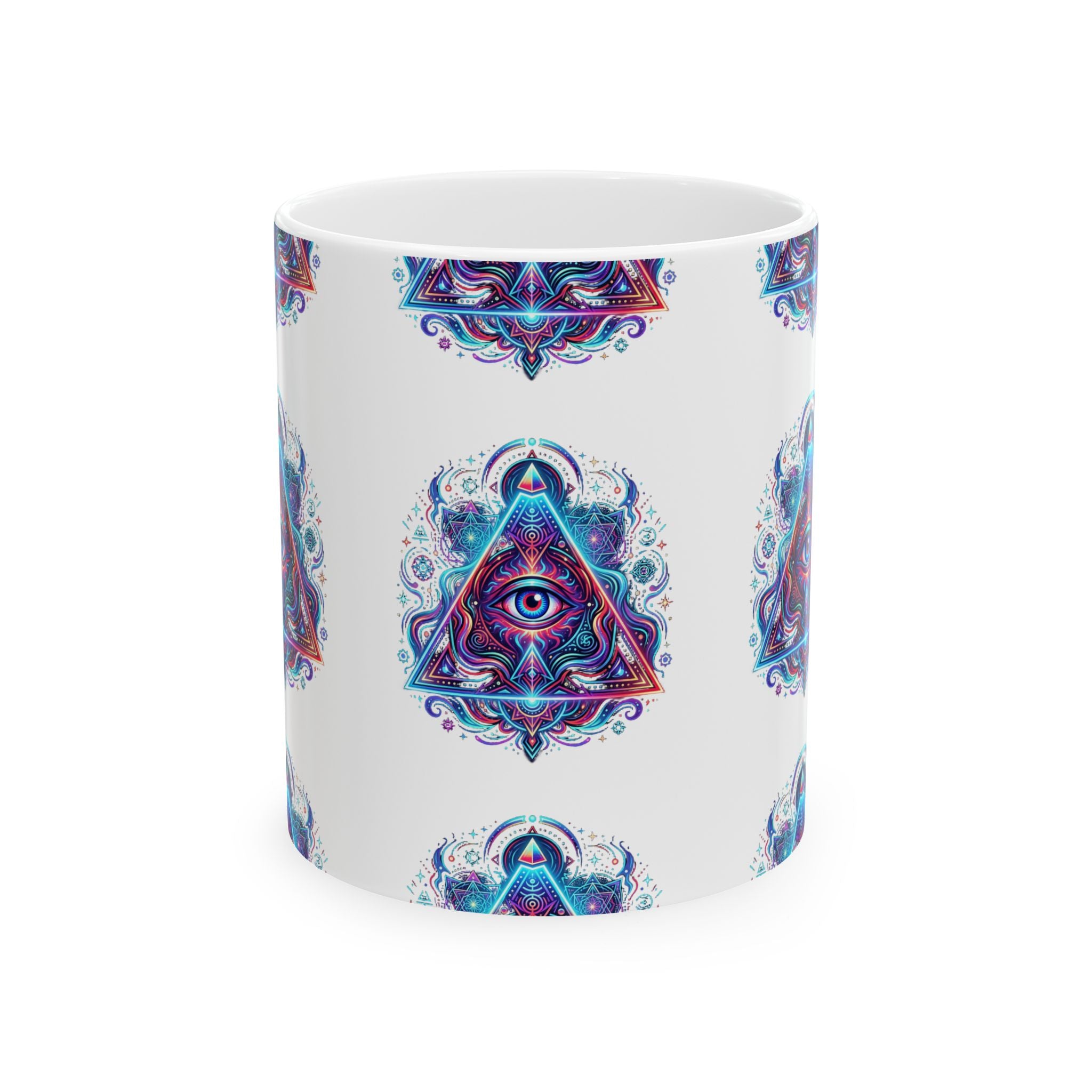Mystic All-Seeing Eye Ceramic Mug – Psychedelic Triangle Design (11oz/15oz)