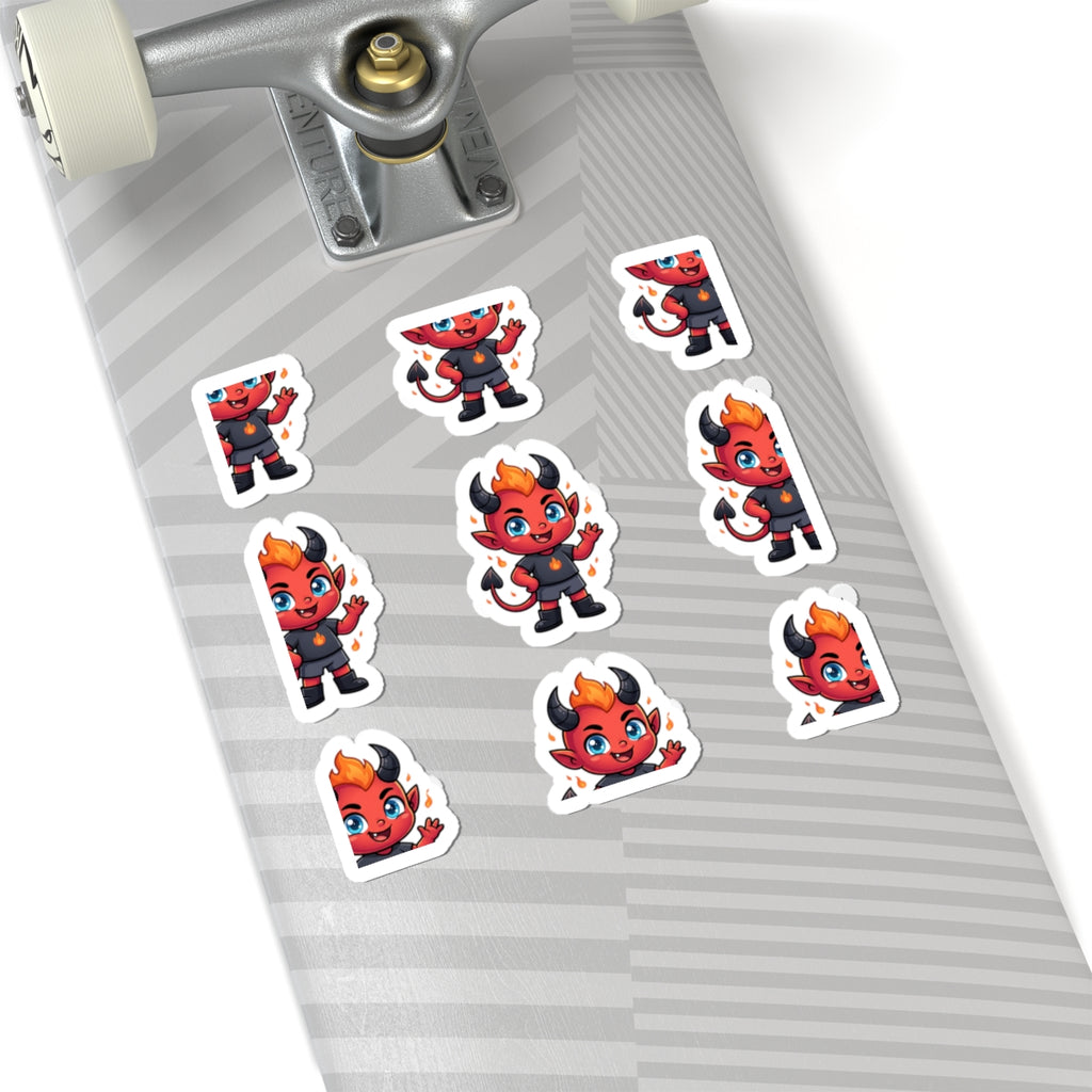 Cute Red Devil Kiss-Cut Stickers — Cartoon Demon Laptop Decals (Halloween)