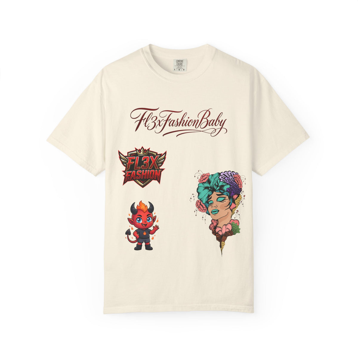 Artistic Floral Portrait T-Shirt — 'Fl3xFashionBaby' Graphic Tee