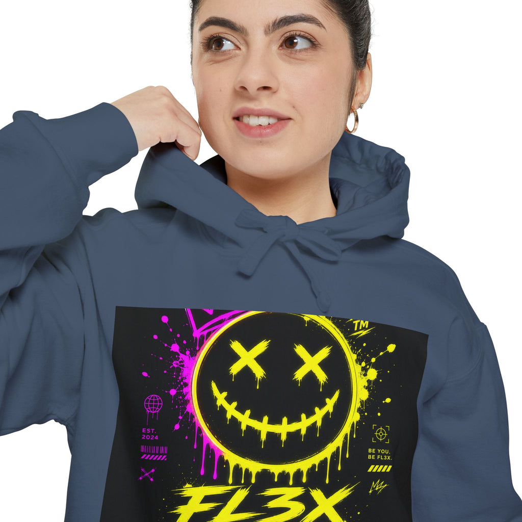 Graffiti Smiley Hoodie — FL3X Neon Streetwear Pullover