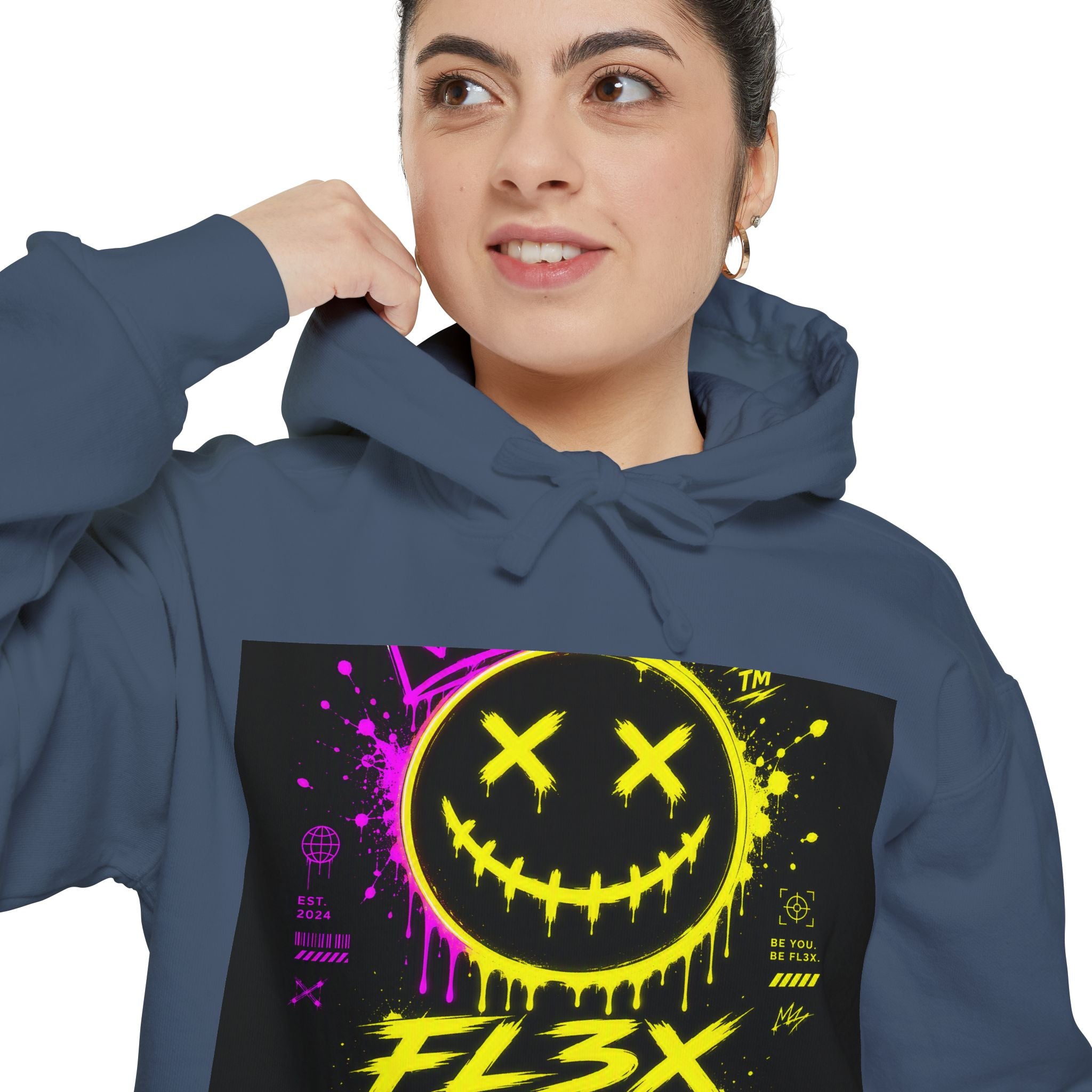 Graffiti Smiley Hoodie — FL3X Neon Streetwear Pullover