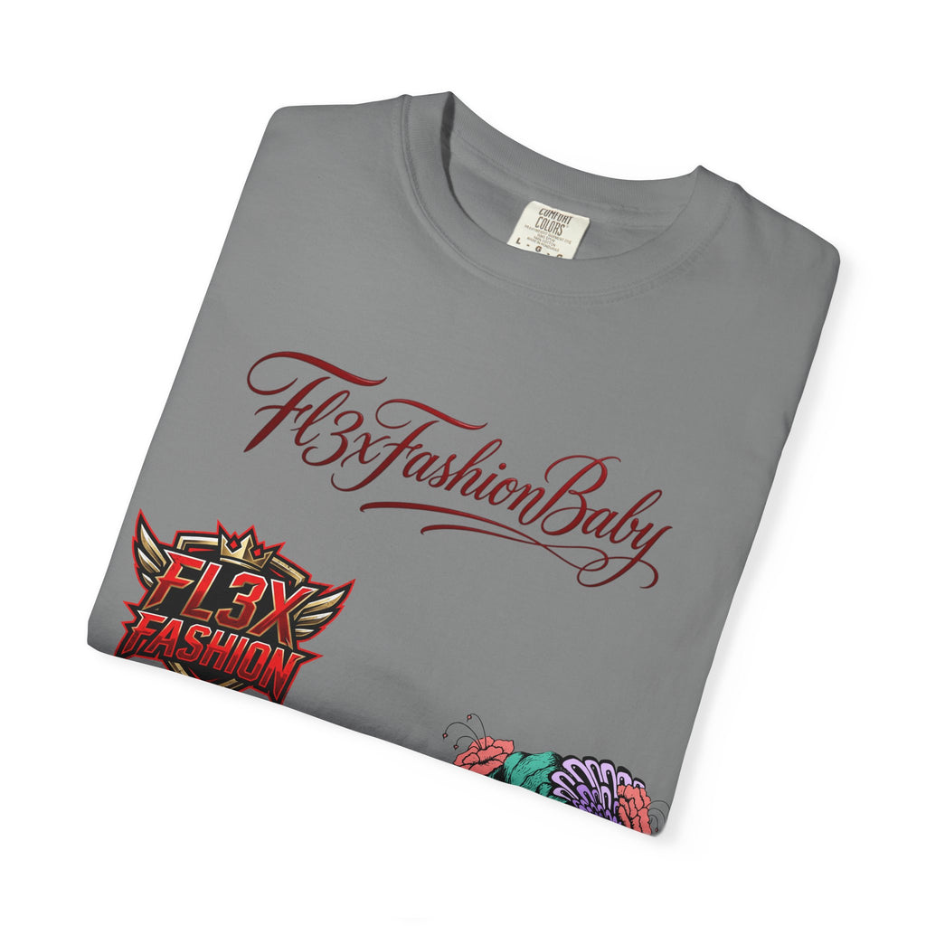 Artistic Floral Portrait T-Shirt — 'Fl3xFashionBaby' Graphic Tee