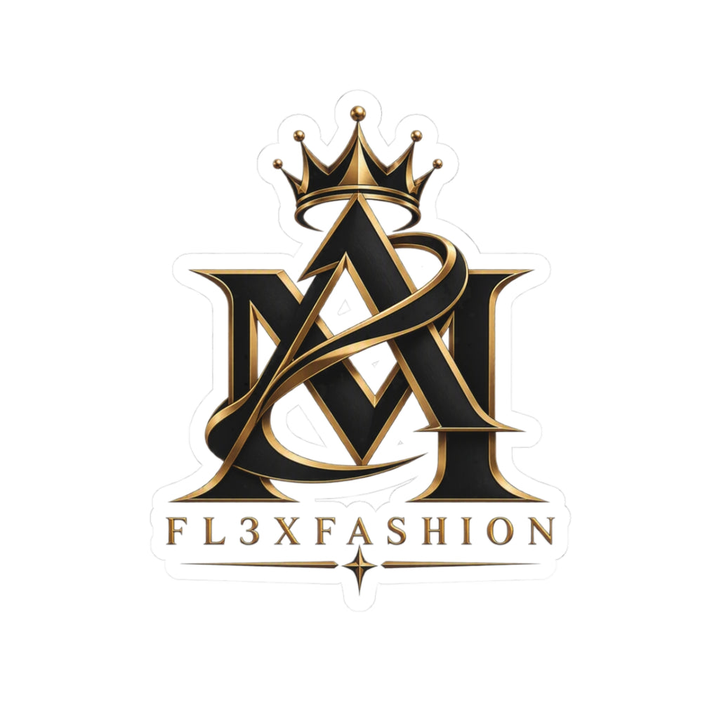 Fl3xFashion Gold Crown Logo Kiss-Cut Sticker — Luxe Monogram Laptop Decal