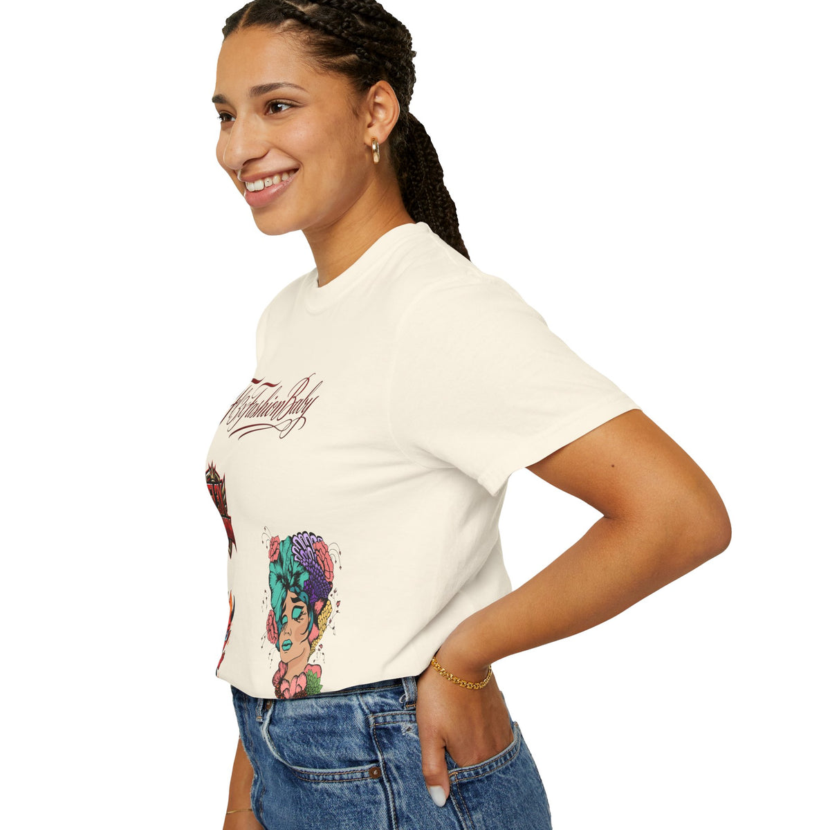 Artistic Floral Portrait T-Shirt — 'Fl3xFashionBaby' Graphic Tee