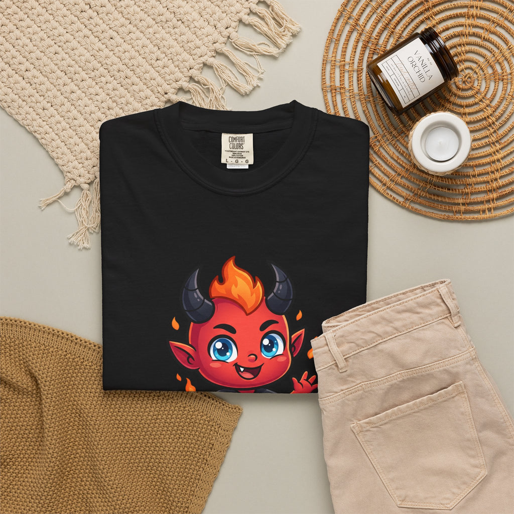 Devil Baby Graphic T-Shirt — Cute Red Demon Cartoon Tee with "FBfashionBaby" Script