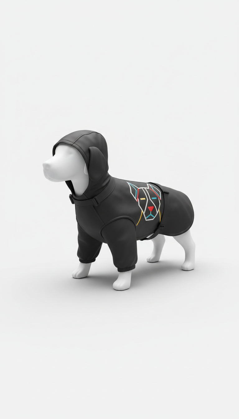 Dog Logo Raincoat in Charcoal Black